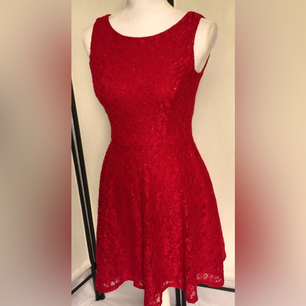 Speechless Sparkle Red Lace Fit and Flare Dress - Size 7